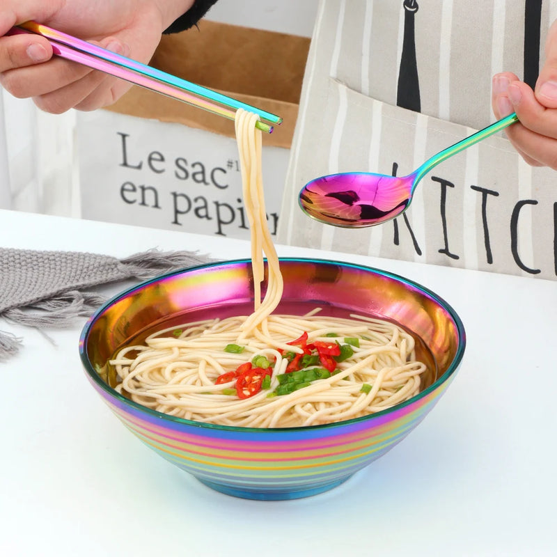 Bowl Japonês de Aço Inoxidável com Isolamento Térmico – Ideal para Ramen, Arroz, Sopas e Saladas