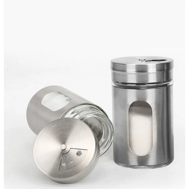 Saleiro Pimenteiro Porta Condimentos Vidro Aço Inox Com Visor Premium