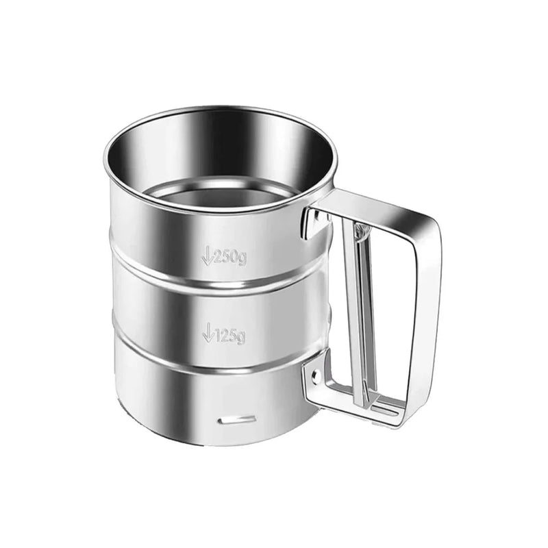 Polvilhador Peneira Caneca Com Gatilho Manual Aço Inox