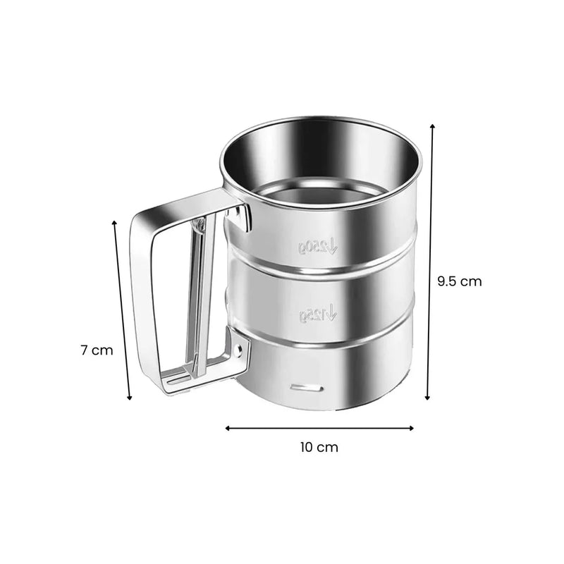 Polvilhador Peneira Caneca Com Gatilho Manual Aço Inox