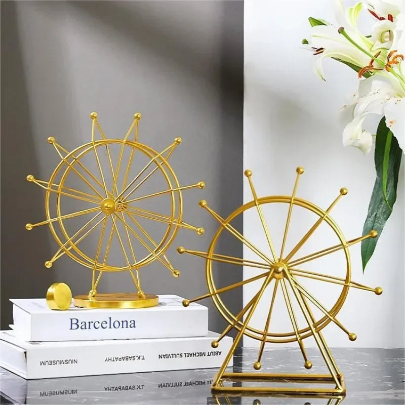 Roda-Gigante Giratória - em Ferro Dourado Decoração de Mesa para Sala de Estar Ornamento para Aparador de TV