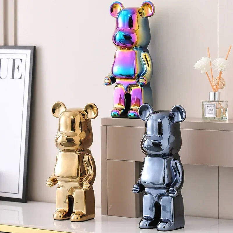 28cm Aesthetic Bear Figure Ceramics Violent Bear Statues Figurine Sculptures Decor Luxury Living Room Decoration Home Ornament