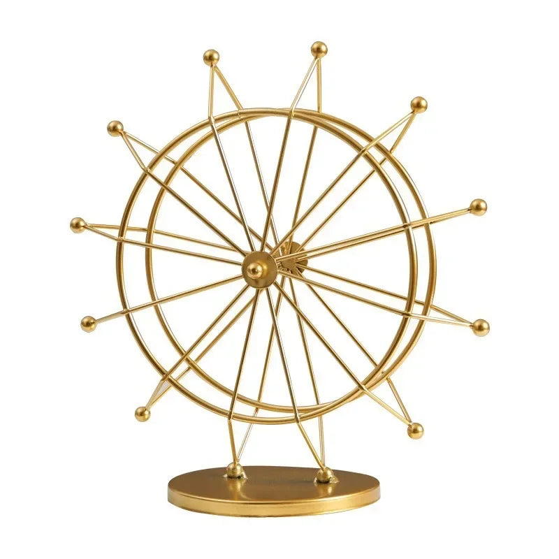 Roda-Gigante Giratória - em Ferro Dourado Decoração de Mesa para Sala de Estar Ornamento para Aparador de TV