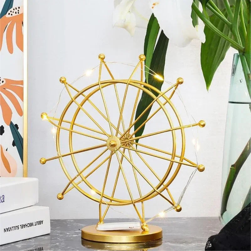 Roda-Gigante Giratória - em Ferro Dourado Decoração de Mesa para Sala de Estar Ornamento para Aparador de TV