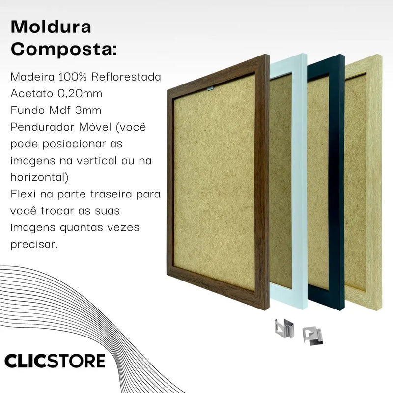 Kit 3 Molduras A4 Foto 21x30 Diplomas Certificados Qualidade Premium Acetato Quadros Decoração