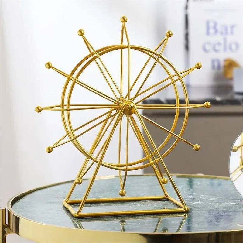 Roda-Gigante Giratória - em Ferro Dourado Decoração de Mesa para Sala de Estar Ornamento para Aparador de TV